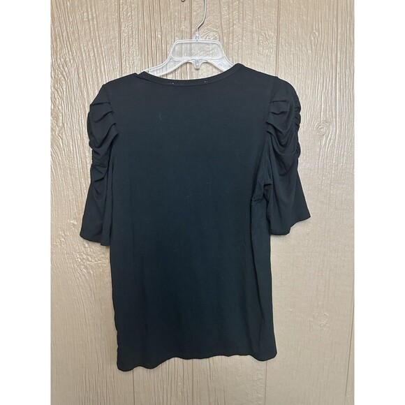 Cyrus Black Puff Ruffle Sleeve‎ Blouse Size Medium T-Shirt 1/2 Sleeve Casual - Picture 6 of 6